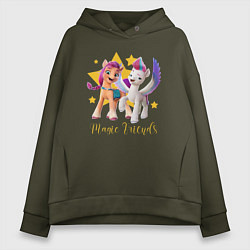 Толстовка оверсайз женская Magic Pony Friends, цвет: хаки