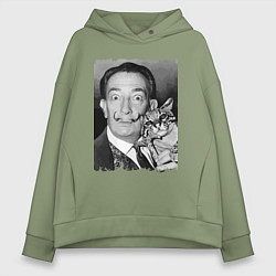 Толстовка оверсайз женская Salvador Dali & nice cat, цвет: авокадо