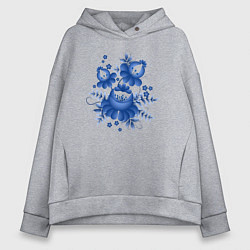 Женское худи оверсайз Голубой орнамент Гжель