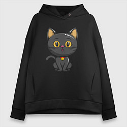 Толстовка оверсайз женская Черный маленький котенок, цвет: черный