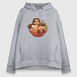 Женское худи оверсайз Cute Sloth Ramen Noodles