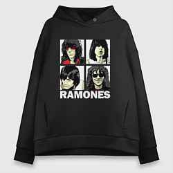 Толстовка оверсайз женская Ramones, Рамонес Портреты, цвет: черный