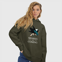 Толстовка оверсайз женская Sharks are coming, Сан-Хосе Шаркс San Jose Sharks, цвет: хаки — фото 2
