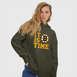Толстовка оверсайз женская It Is Boston Bruins Time, Бостон Брюинз, цвет: хаки — фото 2