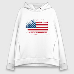 Толстовка оверсайз женская Американский флаг Stars, цвет: белый