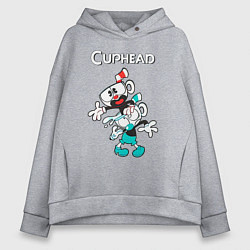 Толстовка оверсайз женская Cuphead веселые чашечки, цвет: меланж