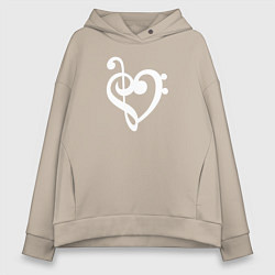 Женское худи оверсайз Сердце Скрипичный и Басовый Ключи