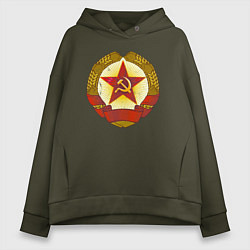 Толстовка оверсайз женская Герб СССР без надписей, цвет: хаки
