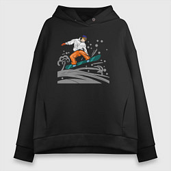 Толстовка оверсайз женская Сноубордист snowboard, цвет: черный