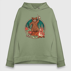 Женское худи оверсайз Винтажный енот на отдыхе Camping Raccoon