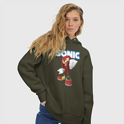 Толстовка оверсайз женская Knuckles Echidna Sonic Video game Ехидна Наклз Вид, цвет: хаки — фото 2
