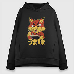 Женское худи оверсайз Japanese Fox Eating Ramen Японская лиса ест Рамен