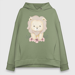 Женское худи оверсайз Милый Львёнок С Цветами