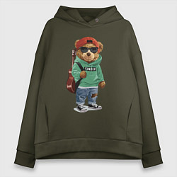 Женское худи оверсайз Прикольный мишутка гитарист Cool teddy bear guitar