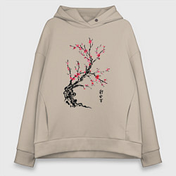 Женское худи оверсайз Сакура с иероглифами