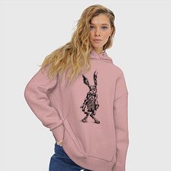 Толстовка оверсайз женская Кролик - драное ухо с часами на животе Rabbit - a, цвет: пыльно-розовый — фото 2