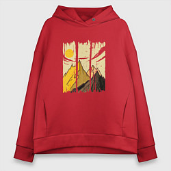 Толстовка оверсайз женская Горный Пейзаж в штрихах Mountain Landscape Strokes, цвет: красный