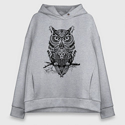 Женское худи оверсайз Черная сова в узорах