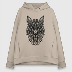 Женское худи оверсайз TRIBAL MANDALA FOX ПЛЕМЕННАЯ ЛИСА МАНДАЛА