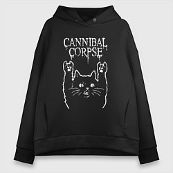 Толстовка оверсайз женская Cannibal Corpse Рок кот, цвет: черный