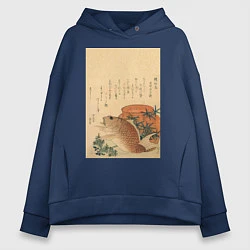 Толстовка оверсайз женская Японская гравюра Карп, цвет: тёмно-синий