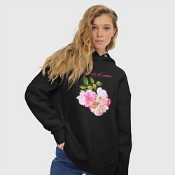 Толстовка оверсайз женская Ароматы лета розовые розы лето, цвет: черный — фото 2
