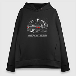 Толстовка оверсайз женская Nissan Skyline Скайлайн, цвет: черный