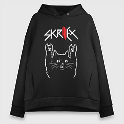 Женское худи оверсайз Skrillex Рок кот