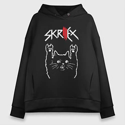 Женское худи оверсайз Skrillex Рок кот