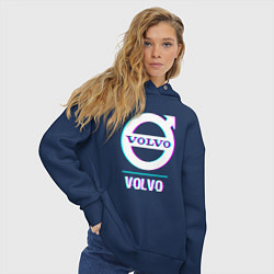 Толстовка оверсайз женская Значок Volvo в стиле Glitch, цвет: тёмно-синий — фото 2