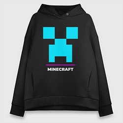 Толстовка оверсайз женская Символ Minecraft в неоновых цветах, цвет: черный