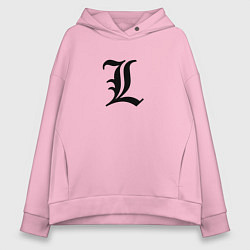 Толстовка оверсайз женская Японский логотип буквы Л минимализм, цвет: светло-розовый
