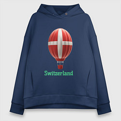 Толстовка оверсайз женская 3d aerostat Switzerland flag, цвет: тёмно-синий