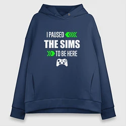 Женское худи оверсайз I Paused The Sims To Be Here с зелеными стрелками