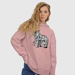 Толстовка оверсайз женская Орнаментальный русский медведь, цвет: пыльно-розовый — фото 2