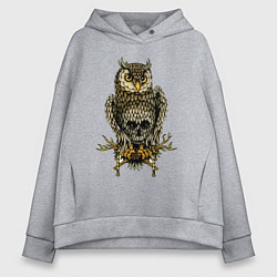 Женское худи оверсайз Сова с черепом на животе