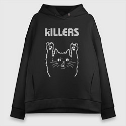 Толстовка оверсайз женская The Killers рок кот, цвет: черный