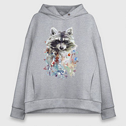 Женское худи оверсайз Мордочка енота - акварель