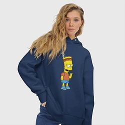 Толстовка оверсайз женская Барт Симпсон - индеец, цвет: тёмно-синий — фото 2