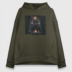 Женское худи оверсайз Оранжевая луна и медведь шаман