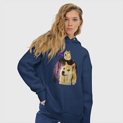 Толстовка оверсайз женская Пёсик Доге в свитере с пёсиком Доге, цвет: тёмно-синий — фото 2
