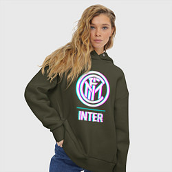 Толстовка оверсайз женская Inter FC в стиле glitch, цвет: хаки — фото 2