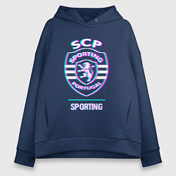 Толстовка оверсайз женская Sporting FC в стиле glitch, цвет: тёмно-синий