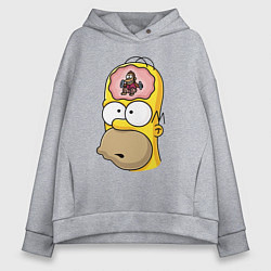 Женское худи оверсайз Мартышка бьёт в тарелки в голове Гомера Симпсона