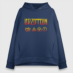 Толстовка оверсайз женская Led Zeppelin - logotype, цвет: тёмно-синий