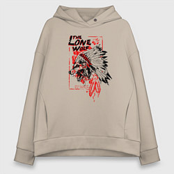 Женское худи оверсайз Одинокий волк индеец