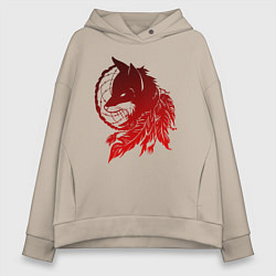 Женское худи оверсайз Ловец снов и лис с перьями