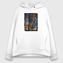 Женское худи оверсайз Кошки на дереве и северное сияние