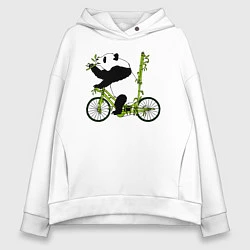 Толстовка оверсайз женская Панда на велосипеде с бамбуком, цвет: белый