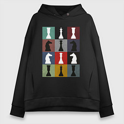 Женское худи оверсайз Шахматные фигуры на цветном фоне